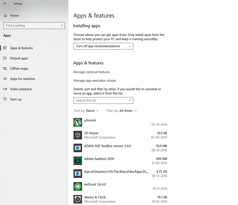 windows 10 apps list