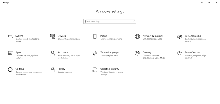 windows settings