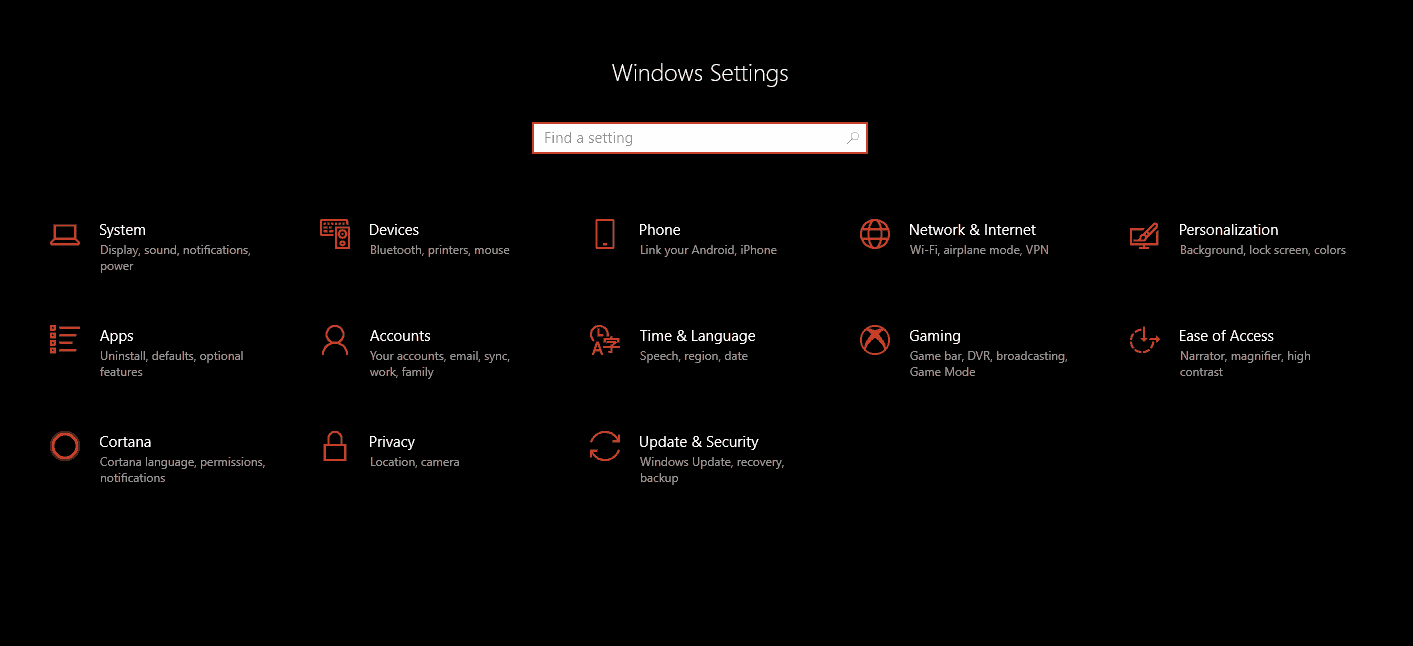 windows settings