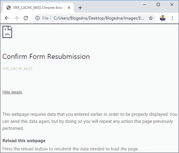 ERR_CACHE_MISS Chrome Error