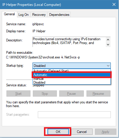 Enabling IPHLPSVC service