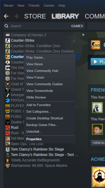 Game Properties - Steam