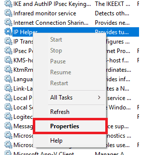 IP Helper properties option