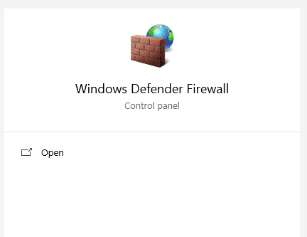 Open Windows Defender Firewall