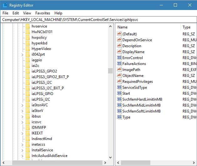 Registry editor window