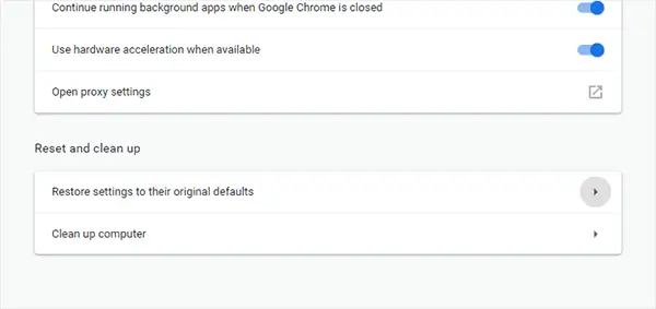 Reset Settings - Google Chrome