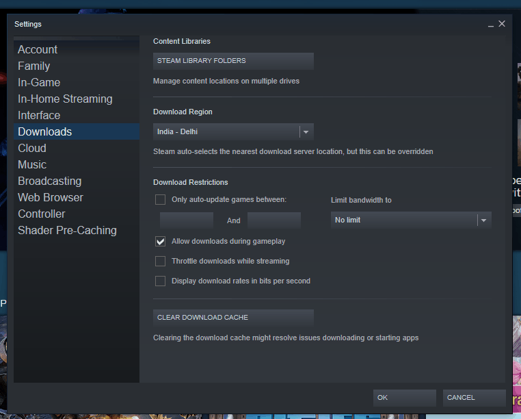 Steam Downloads Settings