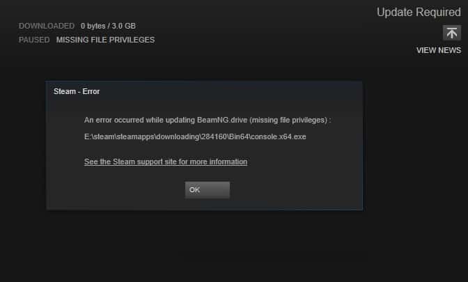 steam can't download game missing file privileges