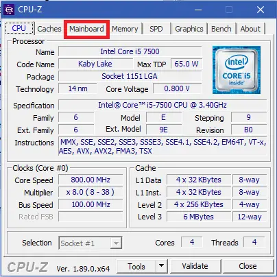 CPU-Z mainboard tab
