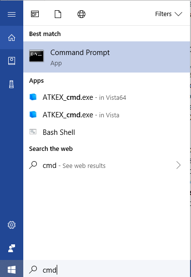 Command prompt in search results