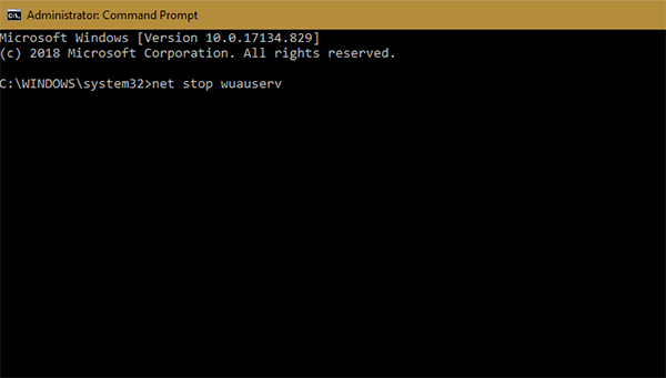 Command to stop Windows update service