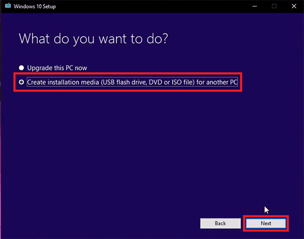 Create installation media option in media creation tool