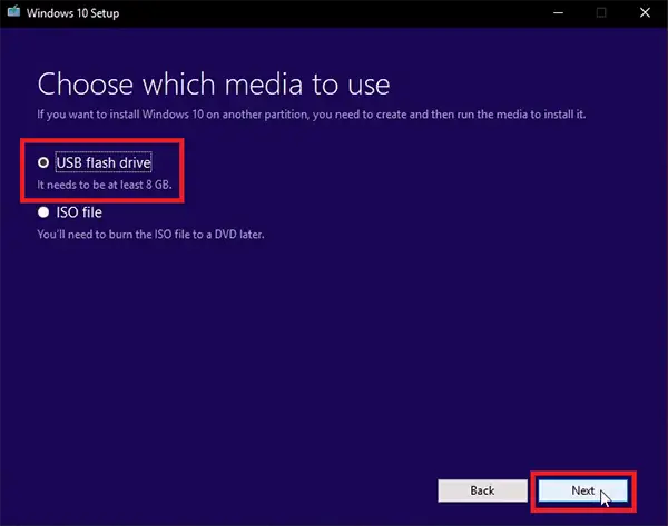 USB Flash drive option in Media creation tool