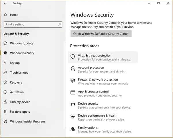 Windows security interface window