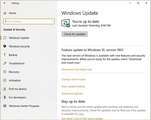 Windows update window