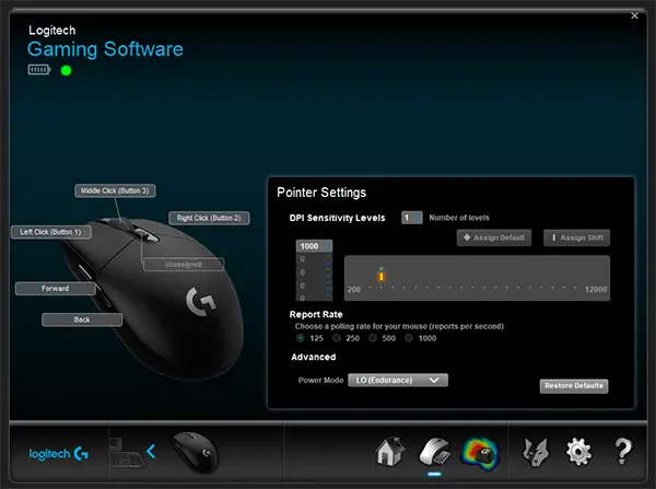Adjust DPI - Logitech Gaming Software