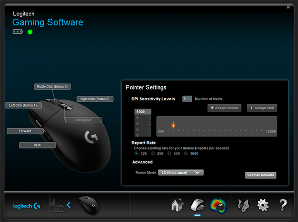 Adjust DPI - Logitech Gaming Software