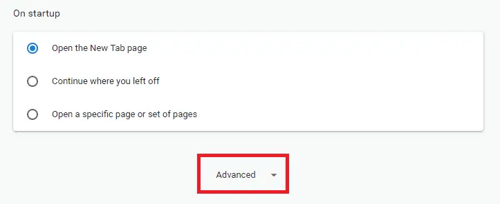 Advanced settings option in Chrome