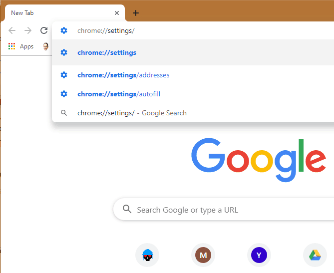 Chrome settings address