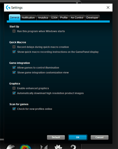 General Tab - Logitech Gaming Software