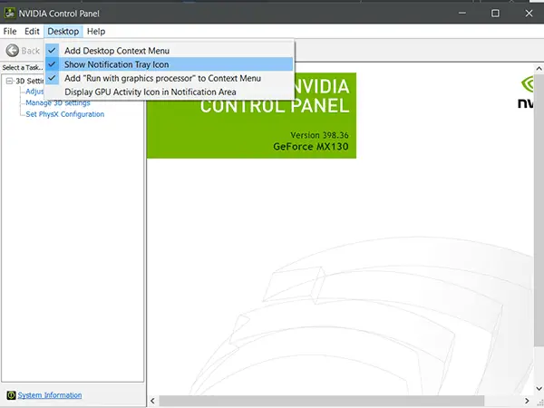 Nvidia Show Notification Tray Icon