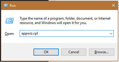 Run window appwiz command