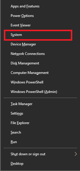 System option in Windows+X menu