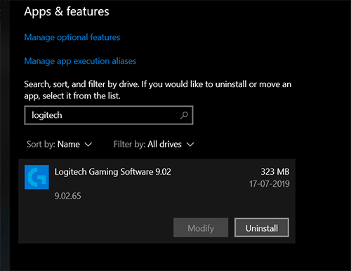 Uninstall Logitech Gaming Software