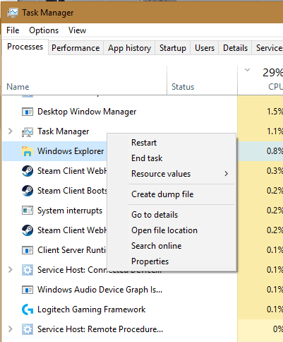 Windows explorer Restart option