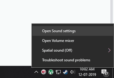 open sound settings - Windows 10