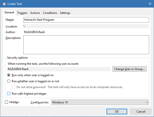 General option sin task scheduler