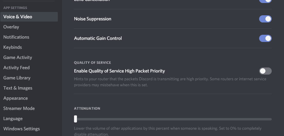 Quality of service discord setting