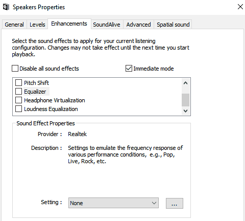 Windows 10 Sound equalizer