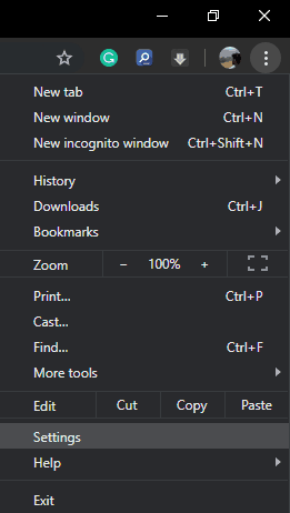 Chrome menu