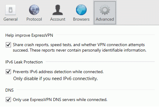 Advanced settings for ExpressVPN