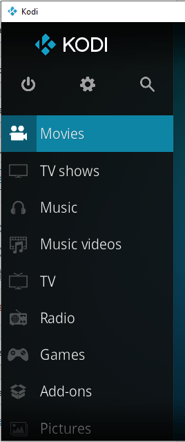 Kodi main menu