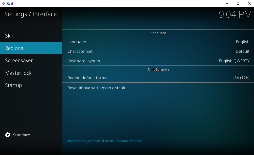 Kodi regional setup