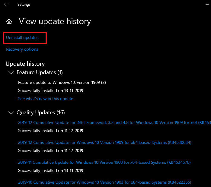 Uninstall updates