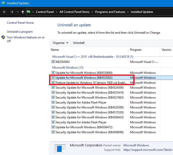 Uninstallable Windows Updates