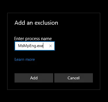 Add process as an exclusion
