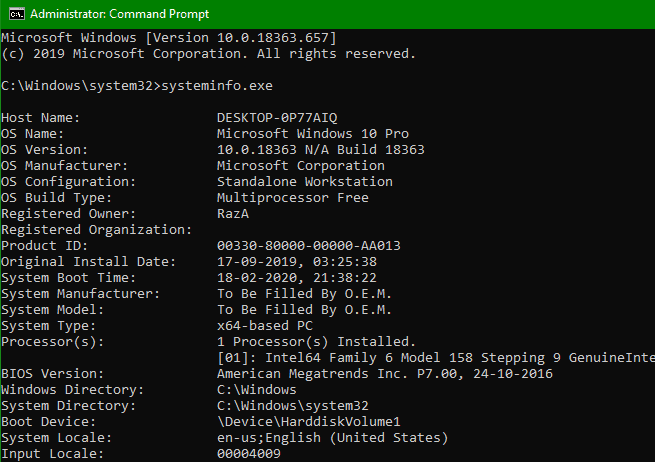 System info in cmd