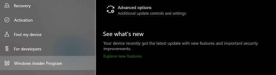 Windows insider program option