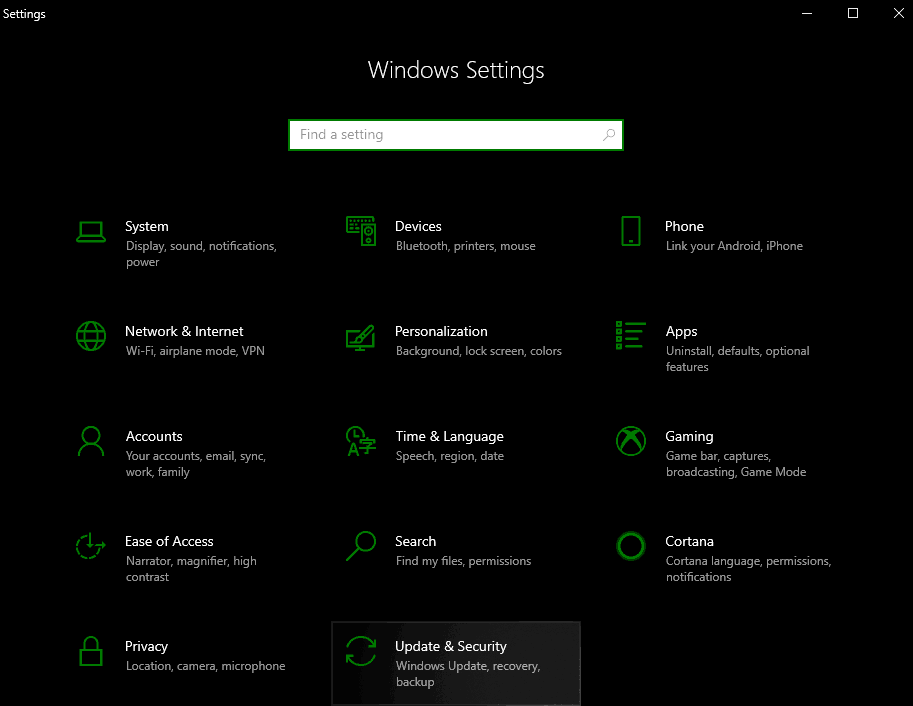 Windows settings