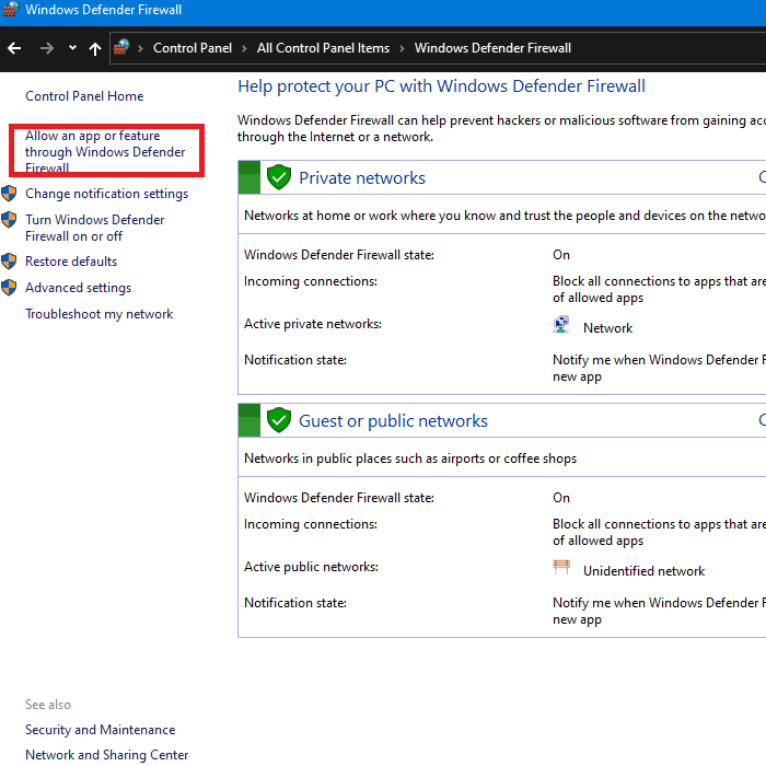 Allow through windows defender