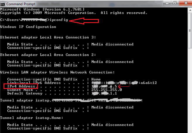 Ip Address from cmd
