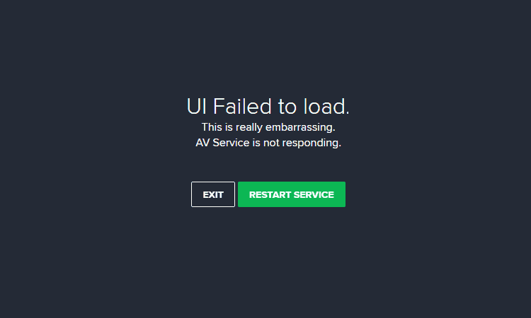 Avast UI failed to load av service is not responding