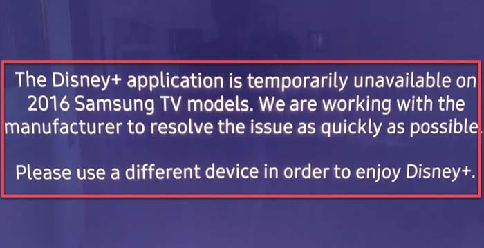 Disney+ Unavailable on Samsung TV Models