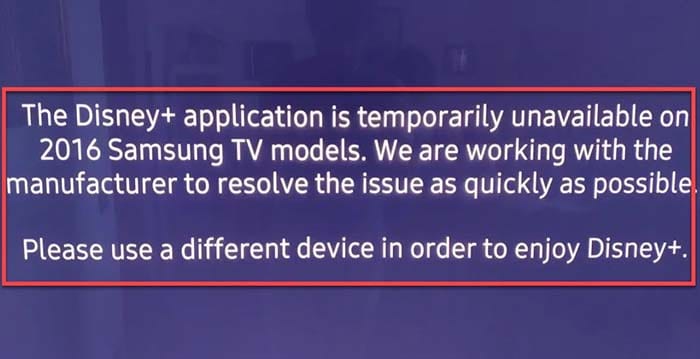 Disney+ Unavailable on Samsung TV Models
