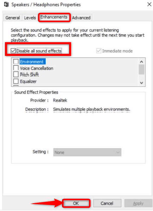 windows audio device graph isolation high CPU no enhancements