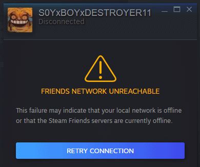 Steam Friends Network Unreachable